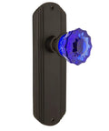 Deco Plate Crystal Cobalt Glass Door Knob In Oil Rubbed Bronze, Privacy Lock For Bedroom Or Bath, Solid Brass Plates