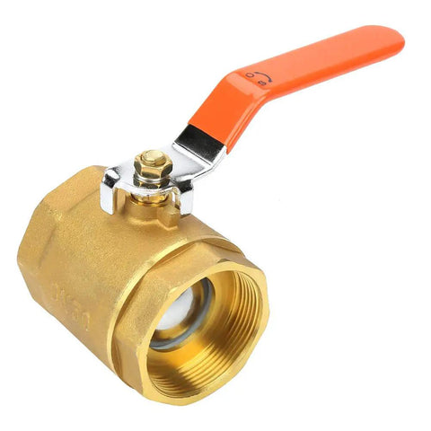 Bulletproof Brass Ball Valve Two Inch Shut Off with orange handle, heavy duty for water, oil, gas flow control.