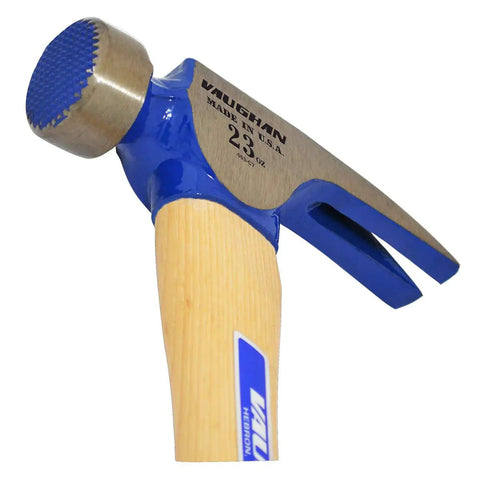 Close-up of California Framer Hammer With 23 Ounce Head Milled Face Curved Hickory Handle Heavy Duty Framing Tool For Pros And DIY Builders Made In USA Ideal For Studs Decks And Framing