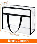 Super Roomy Clear Zippered Storage Bags With Heavy Duty Handles And Full Transparent Panels for organizing, 18.1x15x9.1 inches.