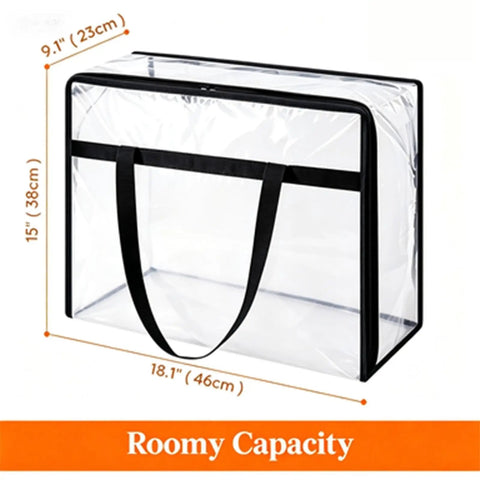 Super Roomy Clear Zippered Storage Bags With Heavy Duty Handles And Full Transparent Panels for organizing, 18.1x15x9.1 inches.