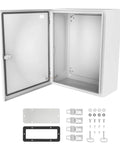 Heavy Duty Outdoor Electrical Junction Box With Boss Level Steel Construction And Legit IP66 Waterproof Seal Plus Powder Coated Shell for wall mount setup, interior view with hardware.