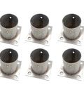 Six stainless steel post base sleeves and fence post anchor brackets, round column support riser, fits 2x2 to 8x8 posts, dia 190 mm.
