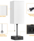 Set Of 2 Minimalist Table Lamps With AC Outlets For Bedroom, Cozy Night Light Vibe With 2700K 4000K 5000K Color Temperatures, fabric shade and plug details