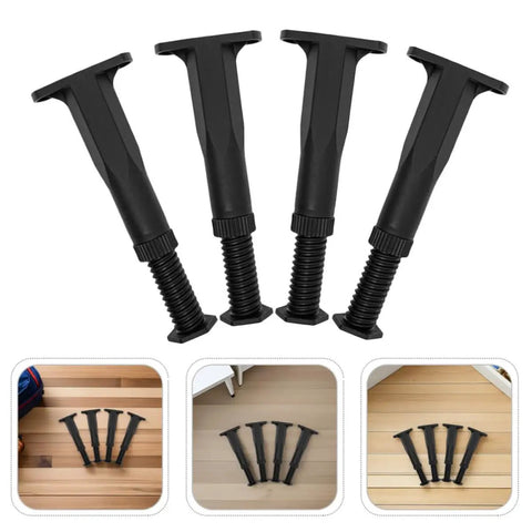 Adjustable Bed Frame Support Legs 8 Pack 7.6 To 13.5 Inches Waterproof Heavy Duty Replacement Feet shown on wooden floor
