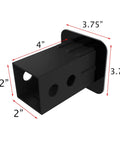 2 Inch Trailer Hitch Cover Plug With Metal American Black Flag Universal Fit shown with dimensions marked for size.