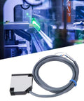 Photoelectric Sensor For Diffuse Reflection 50 To 300mm Adjustable Range IP65 ABS Rugged Housing For Opaque Transparent And Translucent Objects 90 To 250 VAC Industrial Grade Built To Tough Conditions shown with wiring and installation example