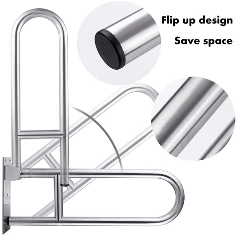 Sturdy 31.4 Inch Stainless Steel Handicap Grab Bar Wall Mounted with Flip Up Toilet Rail for Shower and Bath Safety, 350 lbs support