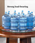 Premium Tempered Glass Lazy Susan Turntable And Slick Swivel Serving Tray with multiple water bottles on display.