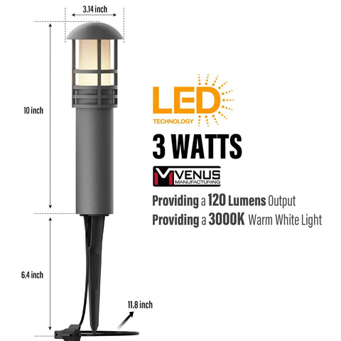 4 Pack Low Voltage Pathway Lights Dope 3W LED Outdoor Landscape Lighting 120 Lumen 3000K Warm White Wired Walkway And Driveway Lights In Black Metal With Connector.