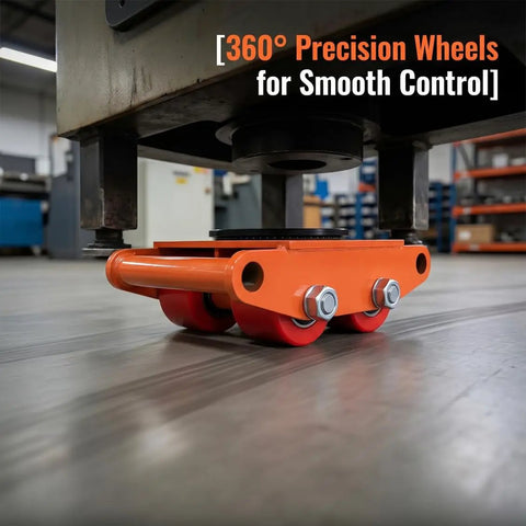 Orange dolly from 4 Pack Heavy Duty Industrial Machinery Skates Dollies With 6000 Kg Capacity Moving Pulleys in use in factory