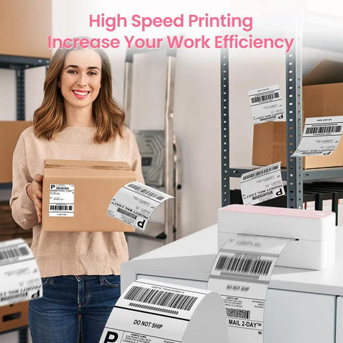 Bluetooth Thermal Label Printer For 4x6 Shipping Labels, Wireless, Small Biz Ready, Pink Color, Works With iPhone Android