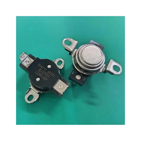 Dryer High Limit Thermostat D510701 L225-40F For Heavy Duty Dryers, Precise Thermal Cutoff To Prevent Overheating, Accurate Temperature Regulation For Heavy Duty Drying Cycles, Safe Reliable Thermal Protection. Two metal thermostats on green background
