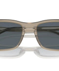 Rectangular Sunglasses RB4435 with transparent brown frame and keyhole bridge, blue lenses, 56 mm, 100% UV protection