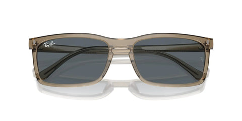 Rectangular Sunglasses RB4435 with transparent brown frame and keyhole bridge, blue lenses, 56 mm, 100% UV protection