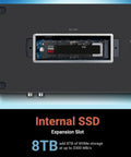 Thunderbolt 5 Dock With M.2 NVMe SSD Expansion And 10Gb Ethernet showing internal 8TB SSD expansion slot for fast storage.