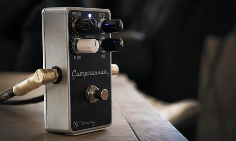 Front view of Compressor Plus Pedal For Electric Guitar with Release Switch Tuned For Single Coils And Humbuckers for tone control