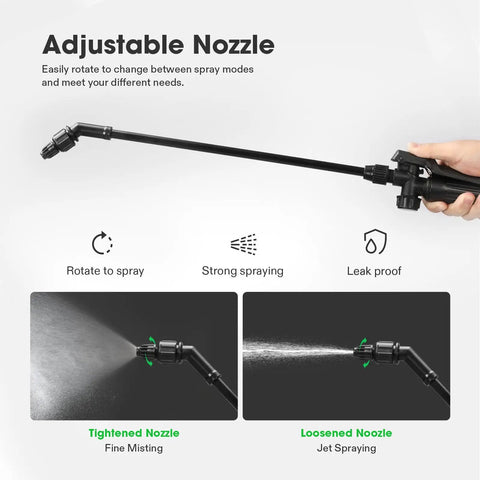 1.35 Gallon Pump Pressure Sprayer With Adjustable Shoulder Strap And Nozzle Safe Valve Rugged HDPE Build nozzle adjustment details