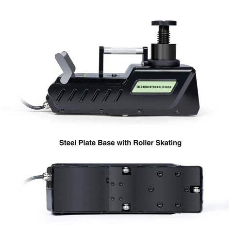 Beefy Electric 15 Ton Car Jack With LED Light 12V DC Hydraulic Floor Jack Kit side and base view for RVs Vans Trucks