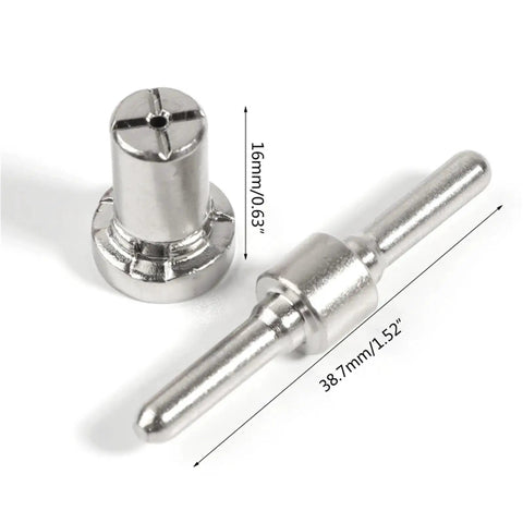 Upgrade Your Gear With 40Pcs Plasma Cutter Consumables Featuring Extended Long Nozzle And Robust Electrodes For Super Quick Cuts On Your 40A Torch Machine To Keep The Job Rolling Smooth - Two metal plasma cutter parts.