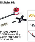 Heavy-Duty 19mm Brushless Outrunner Motor for RC Planes and Drones, 1908 2050KV, 3.0mm Shaft, mounting plate, connectors