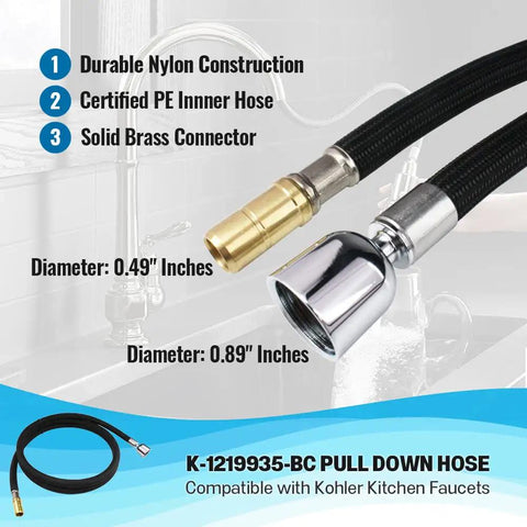 DockNetik Compatible Kitchen Faucet Hose Adapter Extender For Pull Down Faucets, 67 Inch, chrome finish, nylon brass