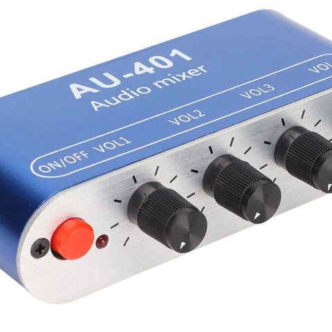 Mini Stereo Audio Mixer 4 In 1 Out With Independent Channel Volume Controls And Bass Treble Adjustments for PC Laptop and Headphones