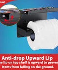 Adhesive Stainless Steel Toilet Paper Holder With Shelf No Drilling Matte Black Mega Roll Dispenser with phone on top
