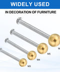 Four brass ball lamp finials with different thread sizes M3-M6, used for furniture decoration, highlighting brass finish and screw caps.