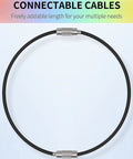 Close-up of a black connectable 4 Inch Wire Keychain Cable from 12 Pack in 6 Assorted Colors, showing stainless steel connectors.