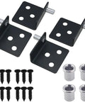 Two Sets Built To Last Heavy Duty Hidden Pivot Hinges For Wooden Doors Cabinets And Furniture Black Stainless Steel L Type Concealed Hinges With Bushing For Wardrobes And Display Cabinets, black steel hinges with screws and bushings