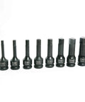 1/2 Inch Drive Impact Socket Hex Bits 8 Piece SAE Set Long 3 Inch Bits With Beefy One Piece Construction And Blow Mold Case