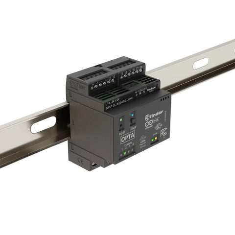 Opta WiFi Industrial IoT Controller with Modbus, digital I O, analog inputs, on mounting rail for remote monitoring