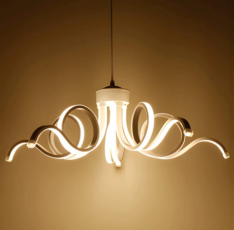 Dope Octopus Shaped LED Chandelier With Remote Control Modern Dimmable Ceiling Pendant Light in a white finish glowing warmly