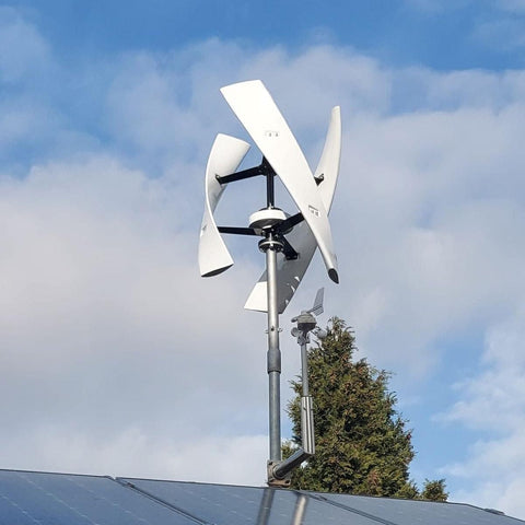 800W Vertical Axis Wind Turbine Kit With MPPT Controller For 12V 24V 48V Systems installed on rooftop, sky background