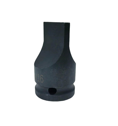 Half Inch Drive Drag Link Socket With One To Three Sixteenth Inch Width And Five Thirty Second Inch Thick Tip Compact Two Inch Length Large Slotted Screwdriver Socket For Tight Spaces And Versatile Fastening Projects, black steel, size 16
