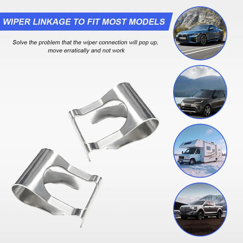2 Pack Windscreen Wiper Linkage Clip Repair Kit For Damaged Connecting Rods Keeps The Rod From Slipping And Wiper In Sync Ensures Normal Operation Provides Extra Support To Prevent Loosening Or Deformation Essential Car Accessories. 1.26 x 0.87 in manganese steel clips for wiper linkage repair on cars, SUVs, trucks and RVs