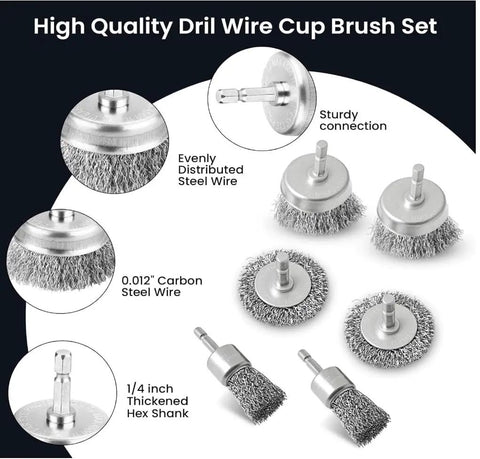 13 Pack Carbon Steel Wire Wheel Brush Set for Drill with cup brushes and sturdy hex shank for multipurpose cleaning
