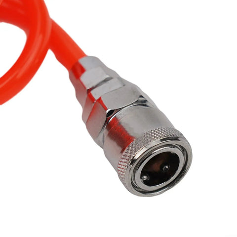 Knockout Recoil Air Hose 8 x 5 mm By 3 Meter Long Ultra Flexible Polyurethane Compressor Hose With Snap Connectors For Air Tool Kit Workshop Garage Or Pro Shop Job Site Pneumatic Tools And Gear Orange Finish Option close-up of metal snap connector