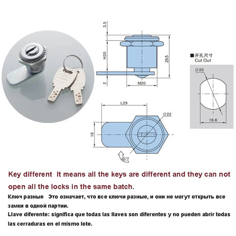 Square Cam Lock With Two Keys For Mailbox, School Locker, Office Drawer, Cabinet And Safe Built To Last Zinc Alloy, diagram view