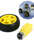 Two Sets Plastic Tire Wheel With Gear Motor Dual Shaft For Smart Car Robot Arduino, 65x28mm Tire, yellow and black kit