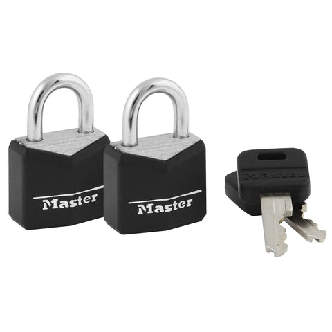 Padlock With Covered Aluminum Body And Steel Shackle Three Quarters Inch Wide Indoor Use Daily Carry Ready For Backpacks Briefcases Tackle Boxes Scratch And Corrosion Resistant 2-Pack with keys