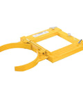 Yellow 1500 Lb Capacity Single Fork Mounted Drum Gripper for 55 Gallon Drums with Hinged Folding Arm Design and Lock Screws