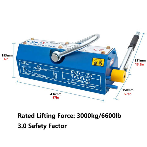 No Sweat Heavy Duty Permanent Magnet Lifter For Shop Crane Hoist 3 Ton Steel Plate Handler dimensions and features.