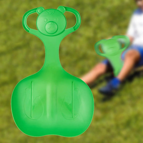 Green Downhill Snow Sled With Handle For A Smooth Ride And Glide, lightweight PP toboggan, child using sled outdoors