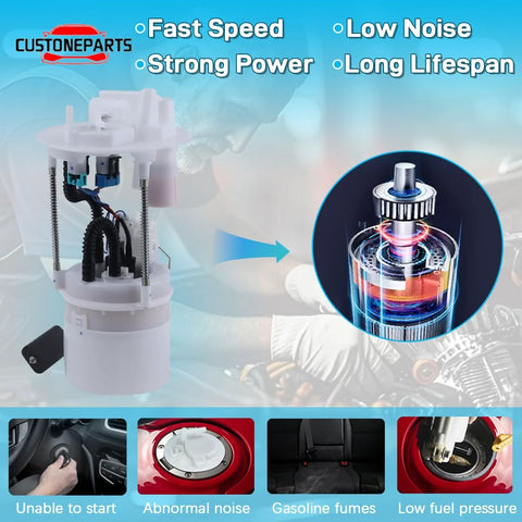 Ford F-150 Electric Fuel Pump Assembly For 4.2L 4.6L 5.4L Engines 2004 2005 2006 2007 2008 Drop-In Easy-Install Replacement Also Fits Lincoln Mark LT 5.4L E2441M 8L3Z9H307D FG0850 P76344M on white background with engine illustration.