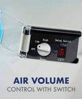 Air volume control switch on Heavy Duty Indoor Outdoor Spot Cooler With Twin Ducts And Auto Oscillating Airflow, 10,236 BTU Power