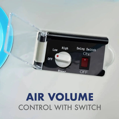 Air volume control switch on Heavy Duty Indoor Outdoor Spot Cooler With Twin Ducts And Auto Oscillating Airflow, 10,236 BTU Power