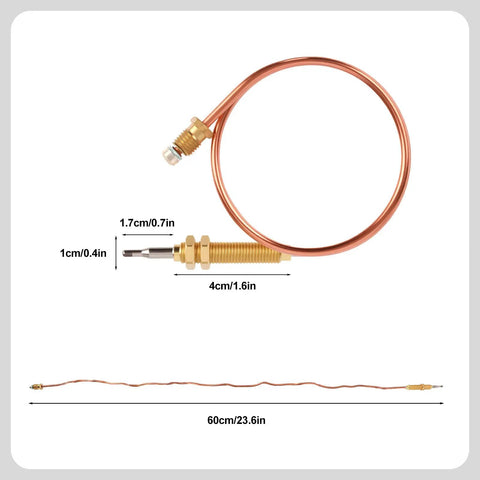 Two Pack Fire Pit Thermocouples Replacement 60x1 Cm 23.6x0.4 In Thermal Couplers, copper alloy, coiled and straight view