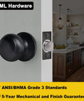 Matte Black Passage Door Knob With Round Ball Handle Keyless Interior Door Hardware for Hallways and Closets on kitchen door
